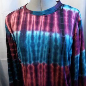New Blue Wine Tie Dye T-shirt L Scoop neck Long Sleeve Soft & Slinky Knit Top
